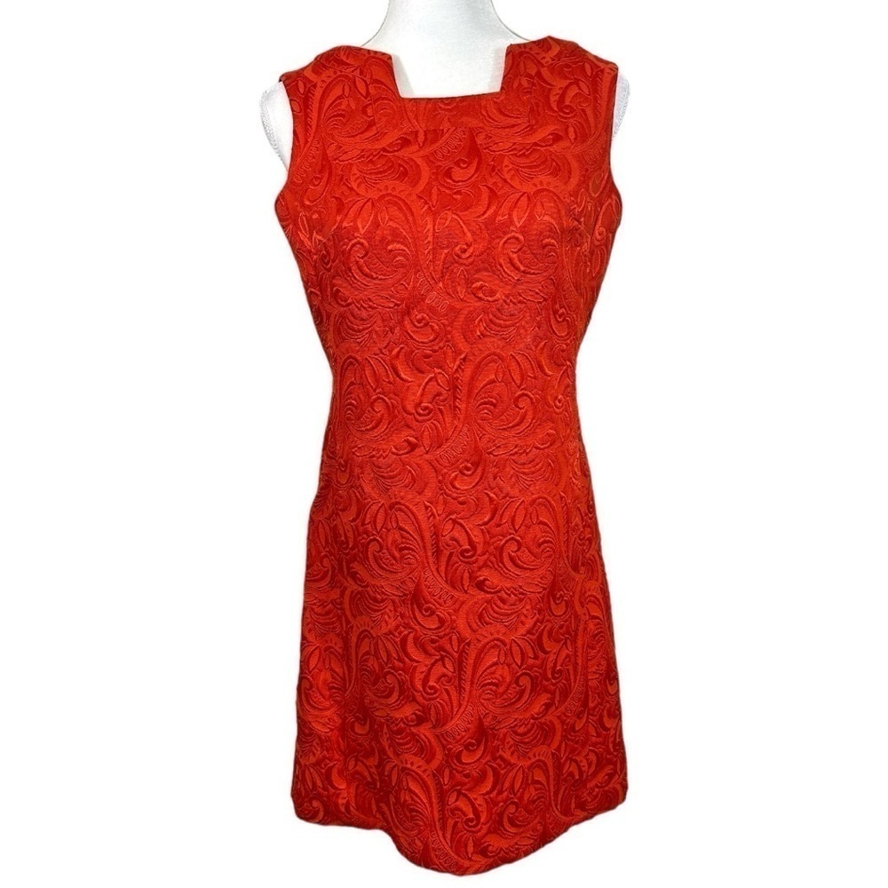 Jones Studio- Orange Patterned Fitted Sleeveless Dress- Size 8